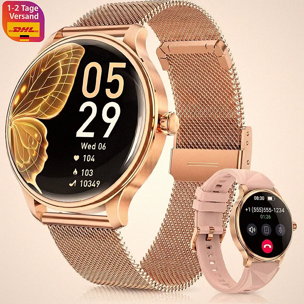 Smartwatch Damen Rund 1,43" AMOLED Bluetooth IP68 Fitness Tracker Anrufe