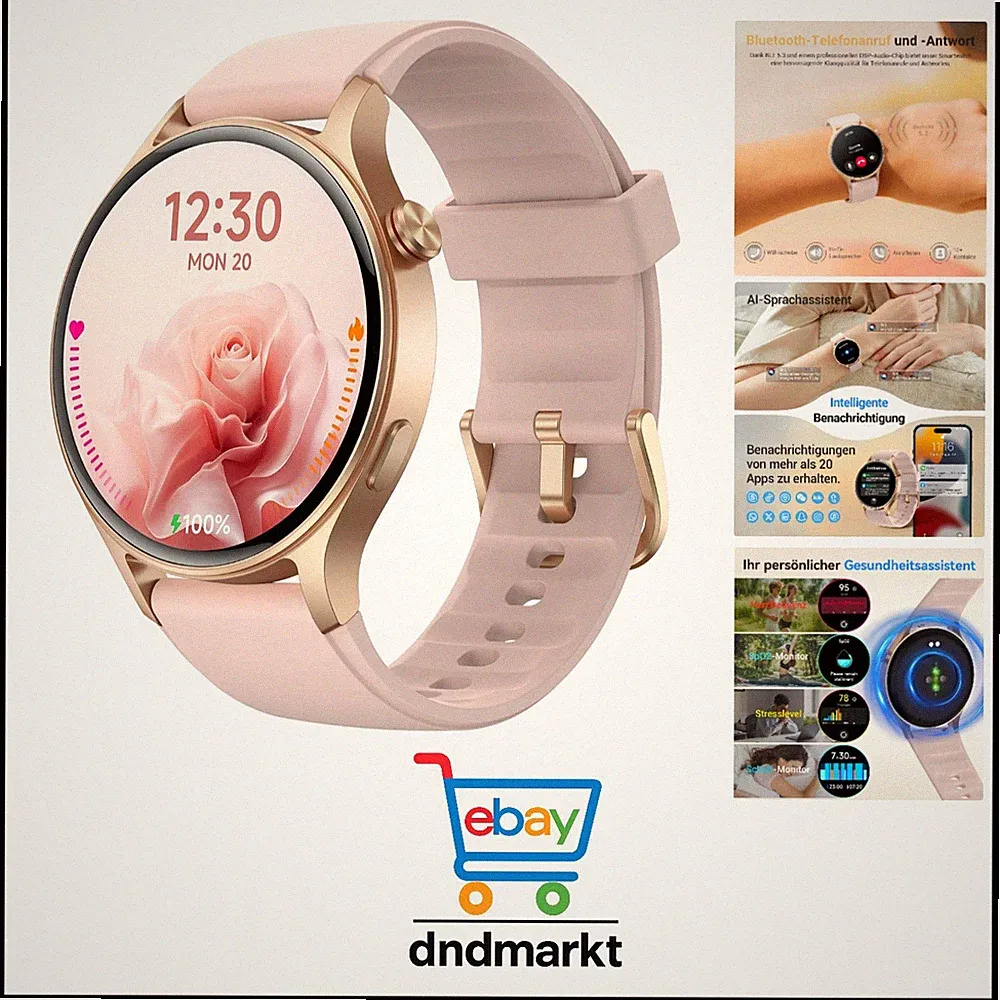 Smartwatch Damen Rund mit Telefonfunktion- 1.32" AMOLED Display, Fitnessuhr m...