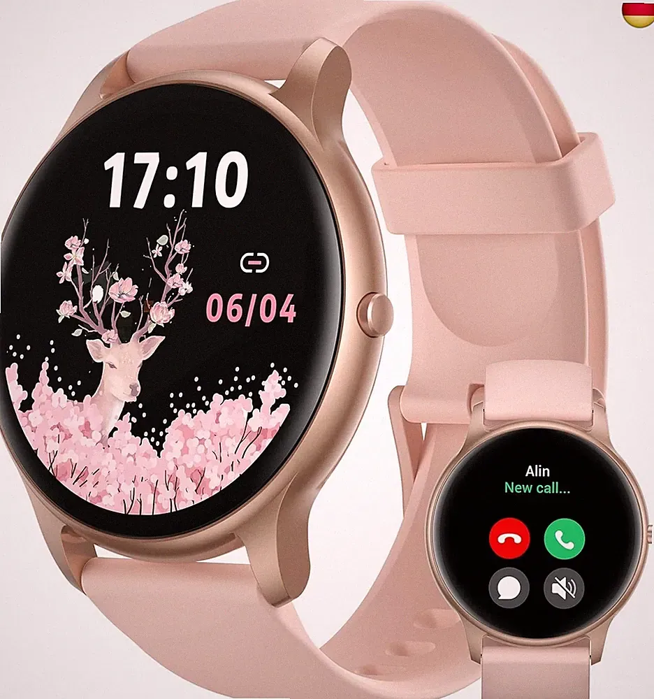 Smartwatch Damen Rund mit Telefonfunktion, Leichte Fitnessuhr Damen mit Schrittz