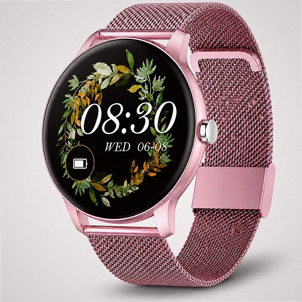 Smartwatch Damen rund Rosa Pink Fitnessuhr Fitnesstracker mit Telefonfunktion