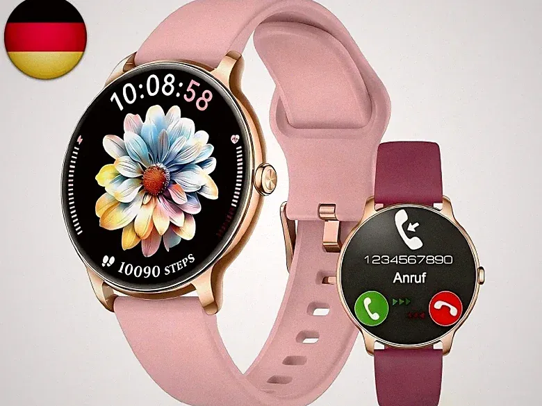 Smartwatch Damen Rund Ultra Dünn 1,32" AMOLED Touchscreen mit Telefonfunktion