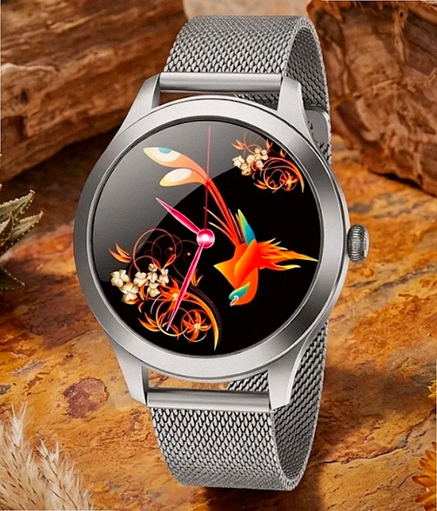 ​Smartwatch Damen Silber 1,09" HD Touchscreen Fitnessuhr Edelstahl IP68 OVP NEU