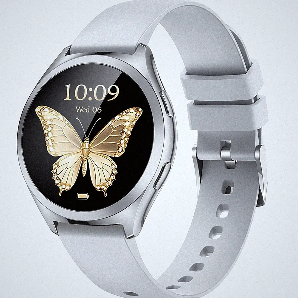 Smartwatch Damen Silber 1,27 Zoll TFT Farbdisplay Metallarmband Schrittzäh