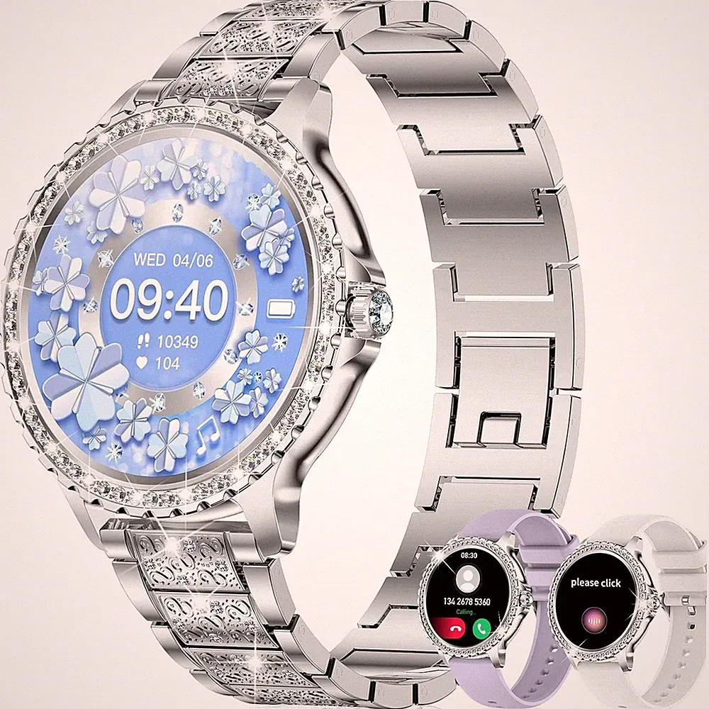 Smartwatch Damen Silber 1,32 Zoll Full HD 3 Bänder