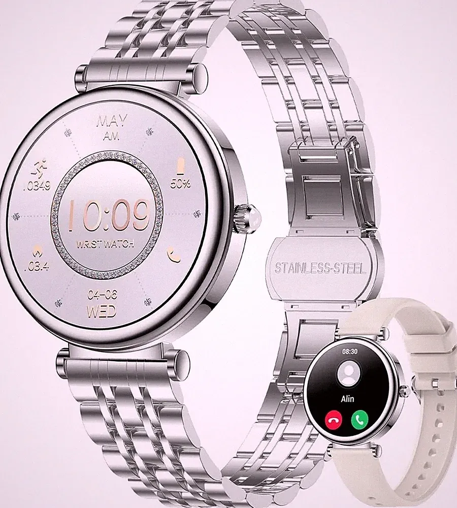 Smartwatch Damen Silber Telefonfunktion Fitnessuhr HD Touchscreen Android iOS