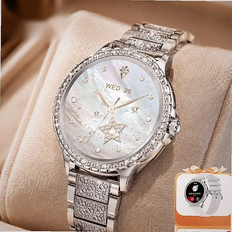 Smartwatch Damen Silber Telefonfunktion Fitnessuhr Herzfrequenz IP67 Android iOS
