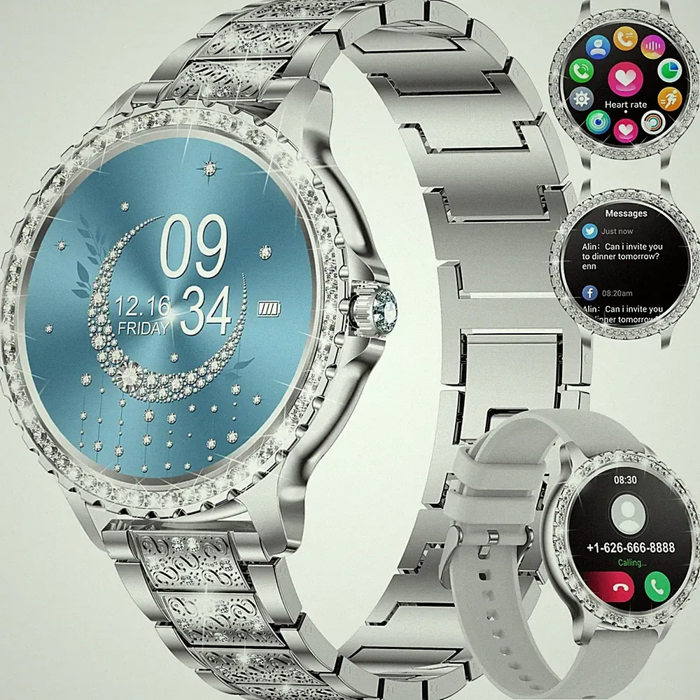 Smartwatch Damen Silber Telefonfunktion Fitnessuhr Herzfrequenz IP67 Android iOS