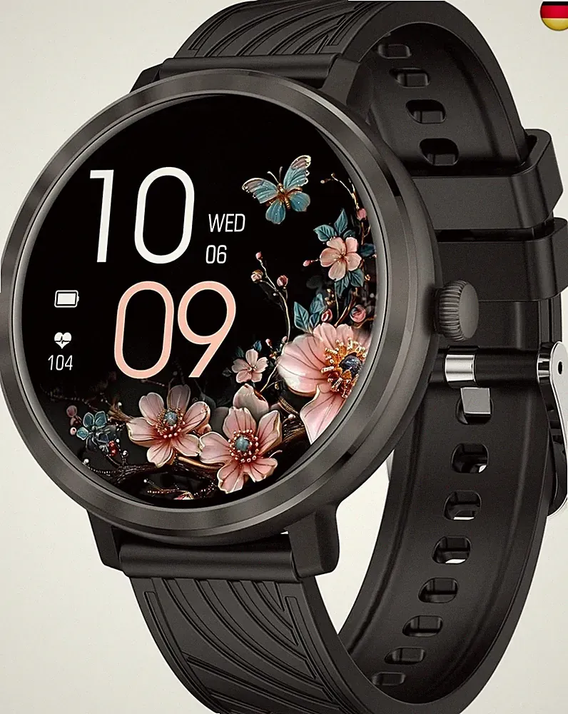 Smartwatch Damen, Smart Watch Rund mit Telefonfunktion, 1,19" AMOLED Fitnessuhr