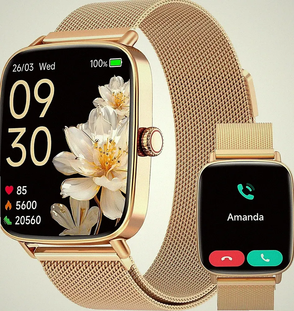Smartwatch Damen Telefon Fitnessuhr 1,85 Zoll IP68 Samsung iPhone