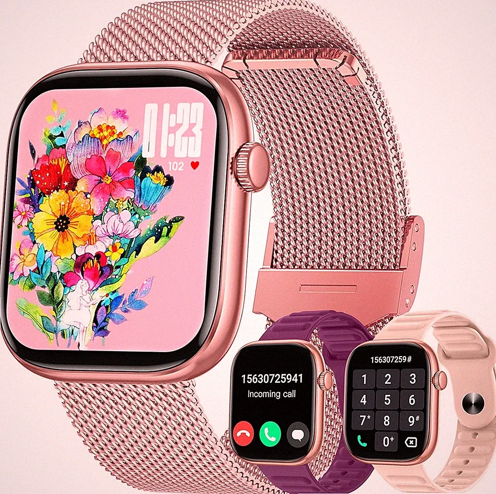 Smartwatch Damen Uhr Armbanduhr Fitnessuhr: Rosa Smart Watch Damenuhr 1.83"