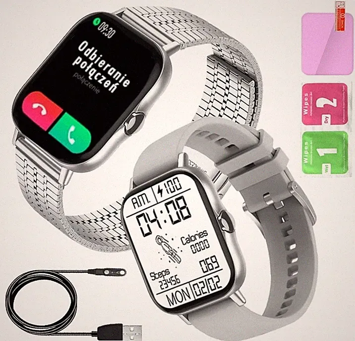 Smartwatch DT94 für Damen und Herren, Silber, Bluetooth-Telefonfunktion, 1,78" H