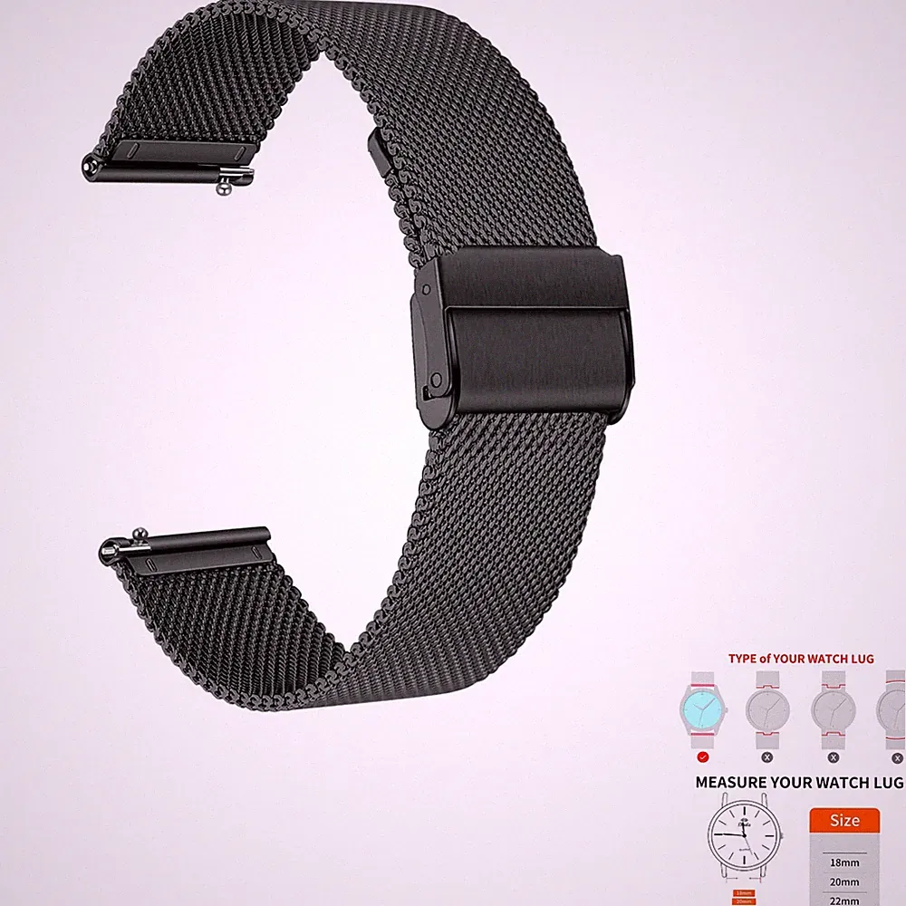 Smartwatch Ersatzarmband, Edelstahl Mesh, 18mm 20mm 22mm, Schnellverschluss