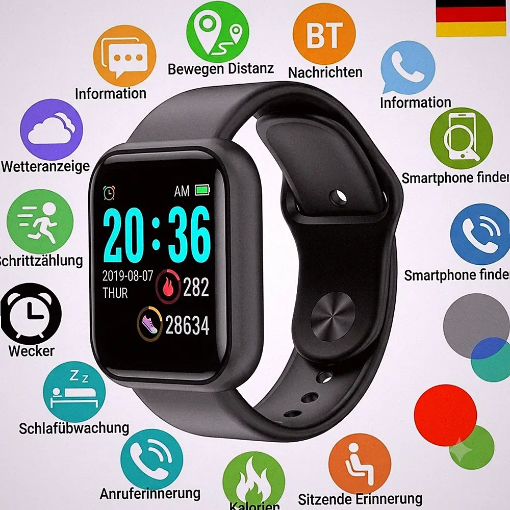 Smartwatch Fitness Tracker Damen Herren Bluetooth Pulsuhr Android iOS Uhr
