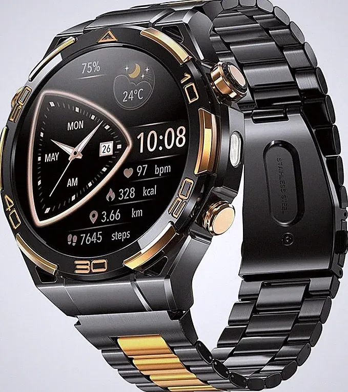 Smartwatch For Herren 14K Gold Business Armbanduhr 900mAh With LED-Leuchte GPS