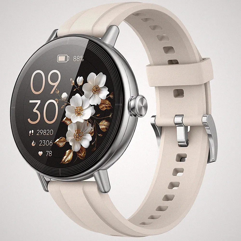 Smartwatch für Damen Annehmen/Anrufen, 1,27'' Bildschirm Fitness 15, cremeweiß