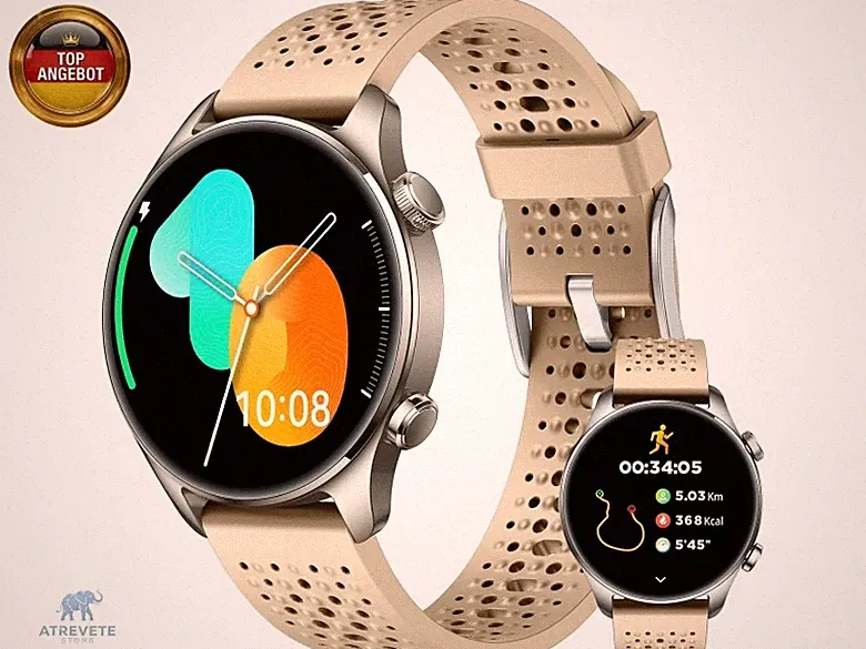 Smartwatch für Damen Herren mit GPS 1,43" AMOLED Touchdisplay, Sportuhr mit
