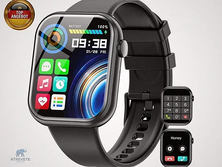Smartwatch für Damen und Herren, 1,85 Zoll Bildschirm mit Bluetooth-Anruf und
