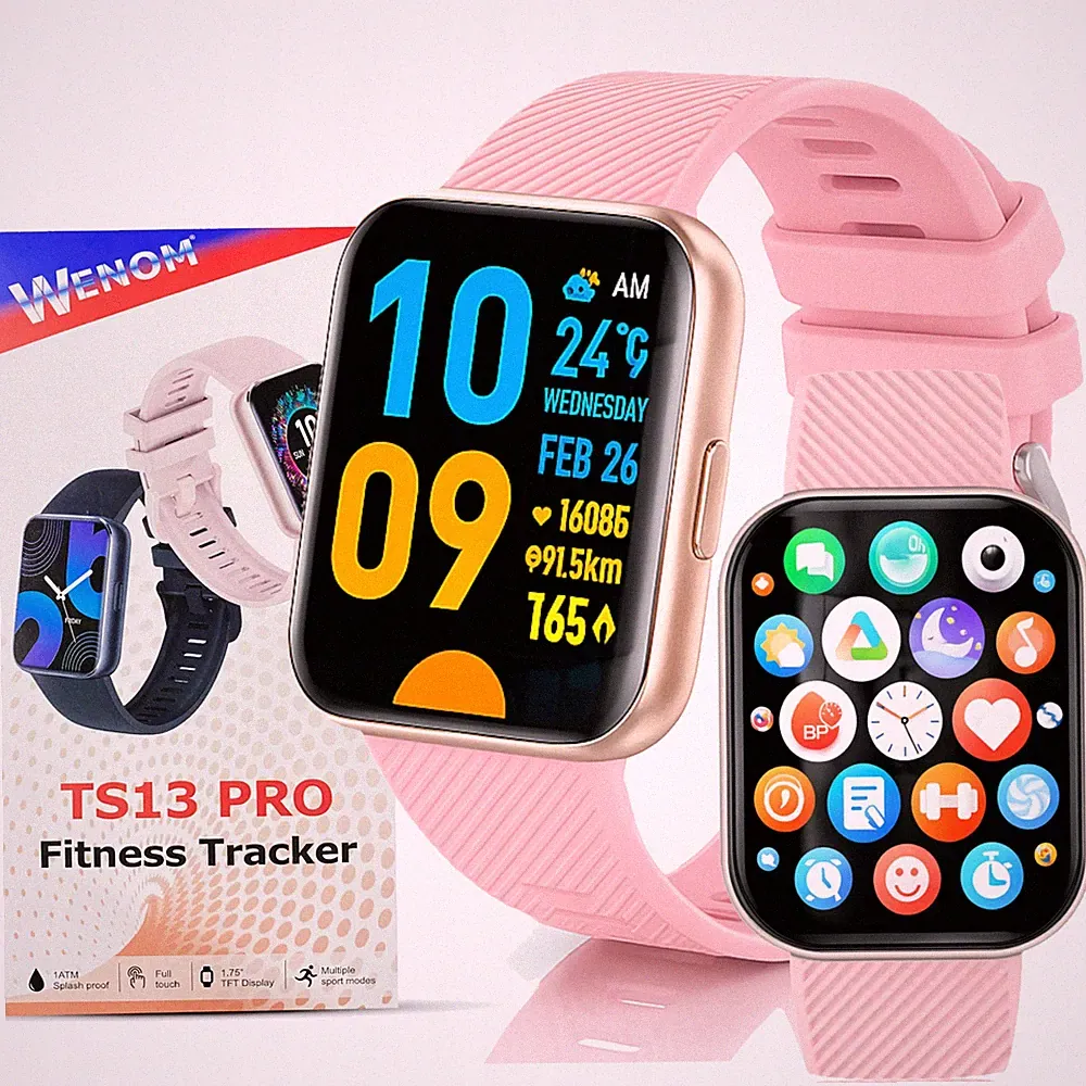 Smartwatch für Damen und Herren - Anrufe, Sport, Gesundheit, IP68, Pink Pressure