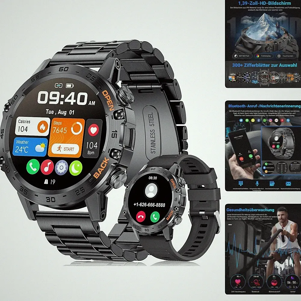 Smartwatch für Herren: All-in-One Fitness Tracker, Musik & Anruf-Funktion
