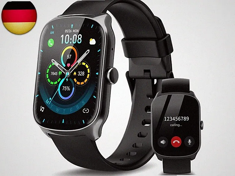 Smartwatch für Herren & Damen, 1,95'' HD Curved-Display, Bluetooth-Anruf