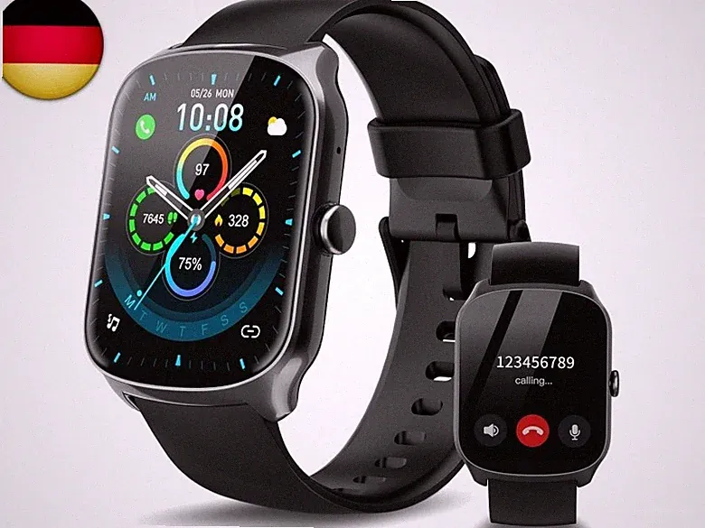 Smartwatch für Herren & Damen, 1,95'' HD Curved-Display, Bluetooth-Anruf