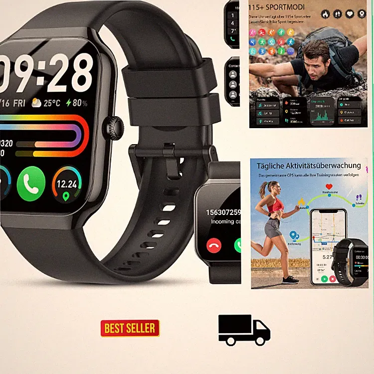 Smartwatch für Herren Damen 1,96 Zoll HD Bluetooth 5,4 Anr