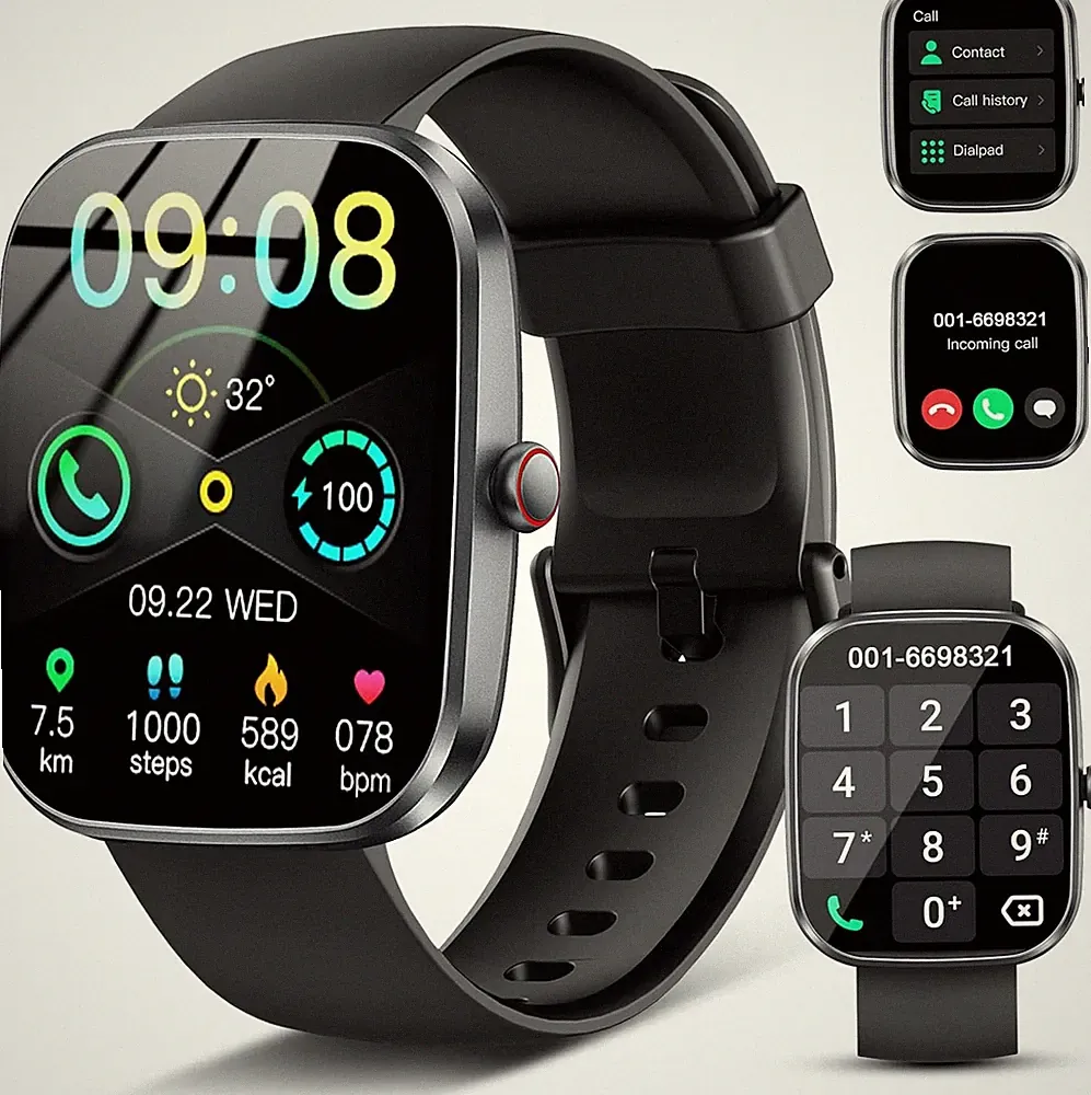 Smartwatch für Herren Damen, 2025 HD 1,91" Smartwatch mit Dunkelschwarz