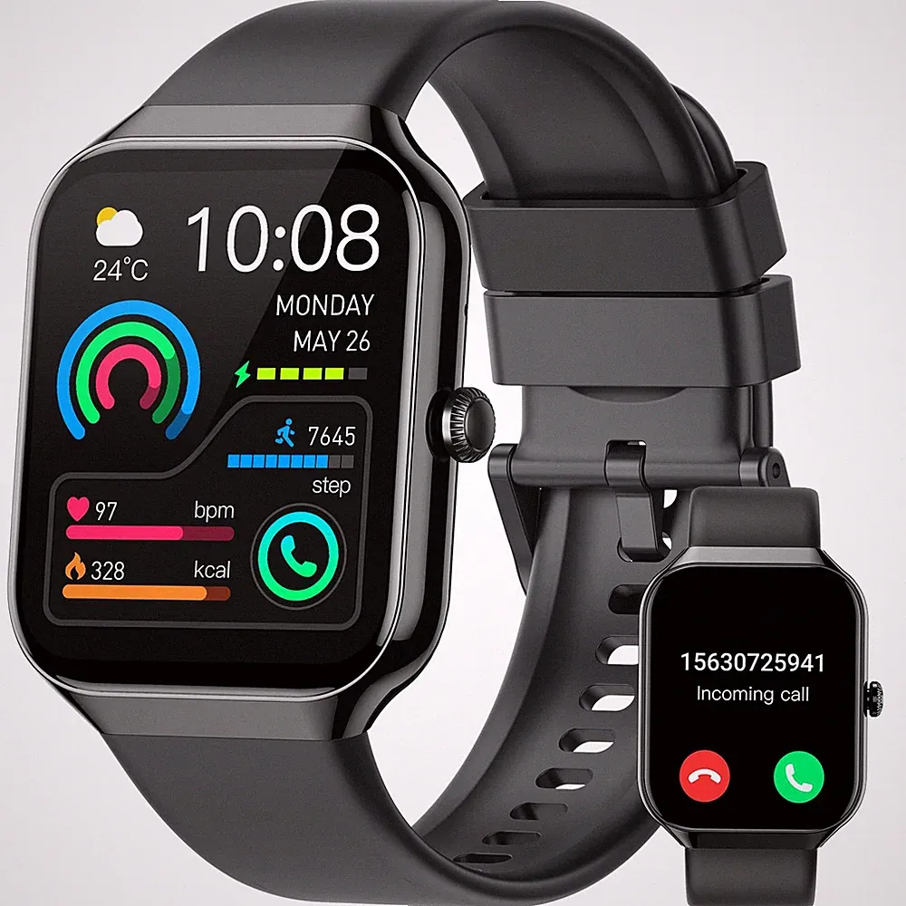 Smartwatch für Herren Damen Annehmen/Anrufe tätigen, 1,96"HD Touch 400mAh, schwarz