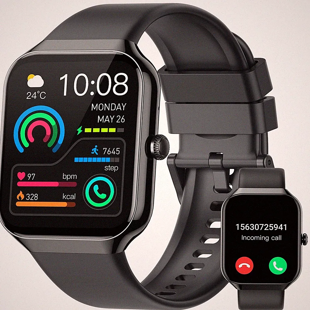 Smartwatch für Herren Damen Annehmen/Anrufe tätigen, 1,96"HD Touch 400mAh, schwarz