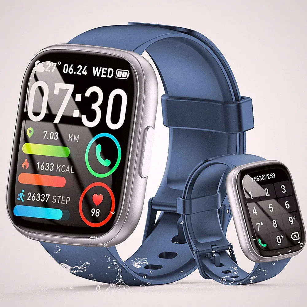 Smartwatch für Herren Damen Annehmen/Anrufen, 1,95" HD Fitness M, blau