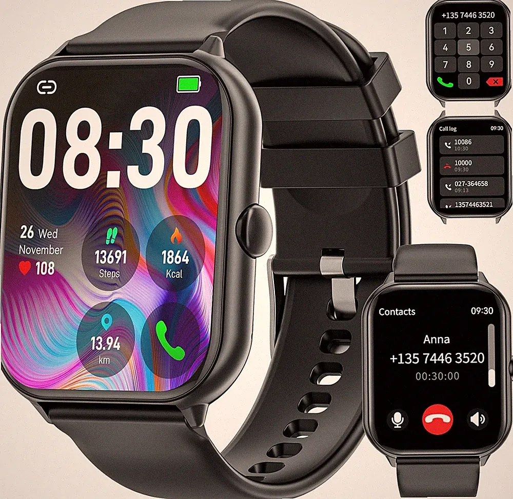 Smartwatch für Herren und Damen mit Telefonfunktion Schrittzähler 1,95 Zoll HD
