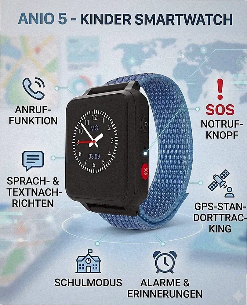 Smartwatch für Kinder - GPS, SOS-Taste, Telefonfunktion, Komplett in OVP