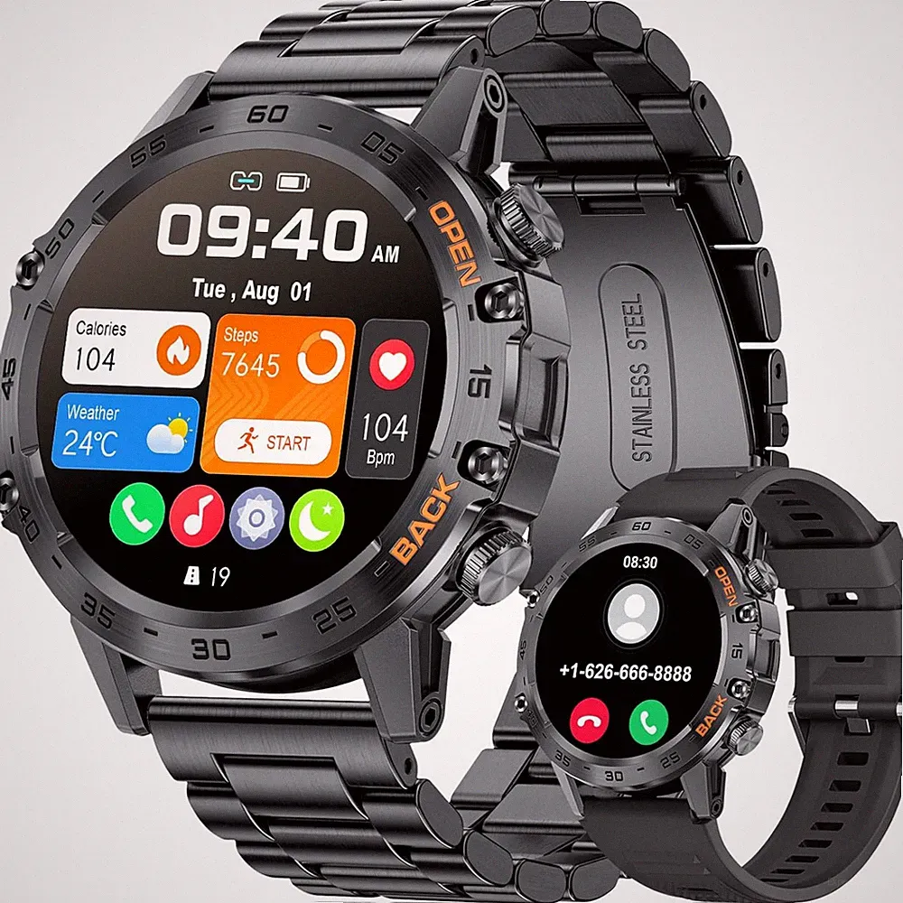 Smartwatch Herren 1,39 Zoll Militär Schwarz Fitness Uhr für Sport und Alltag