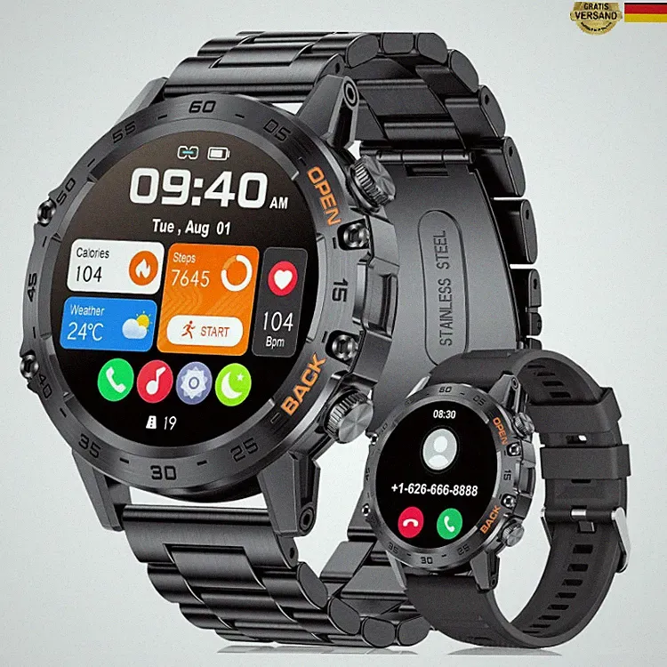 Smartwatch Herren 1,39 Zoll Militär Smart Watch 24H Herzfrequenz Bl
