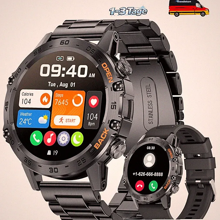 Smartwatch Herren 1,39 Zoll Schwarz 24h Herzfrequenz Bl