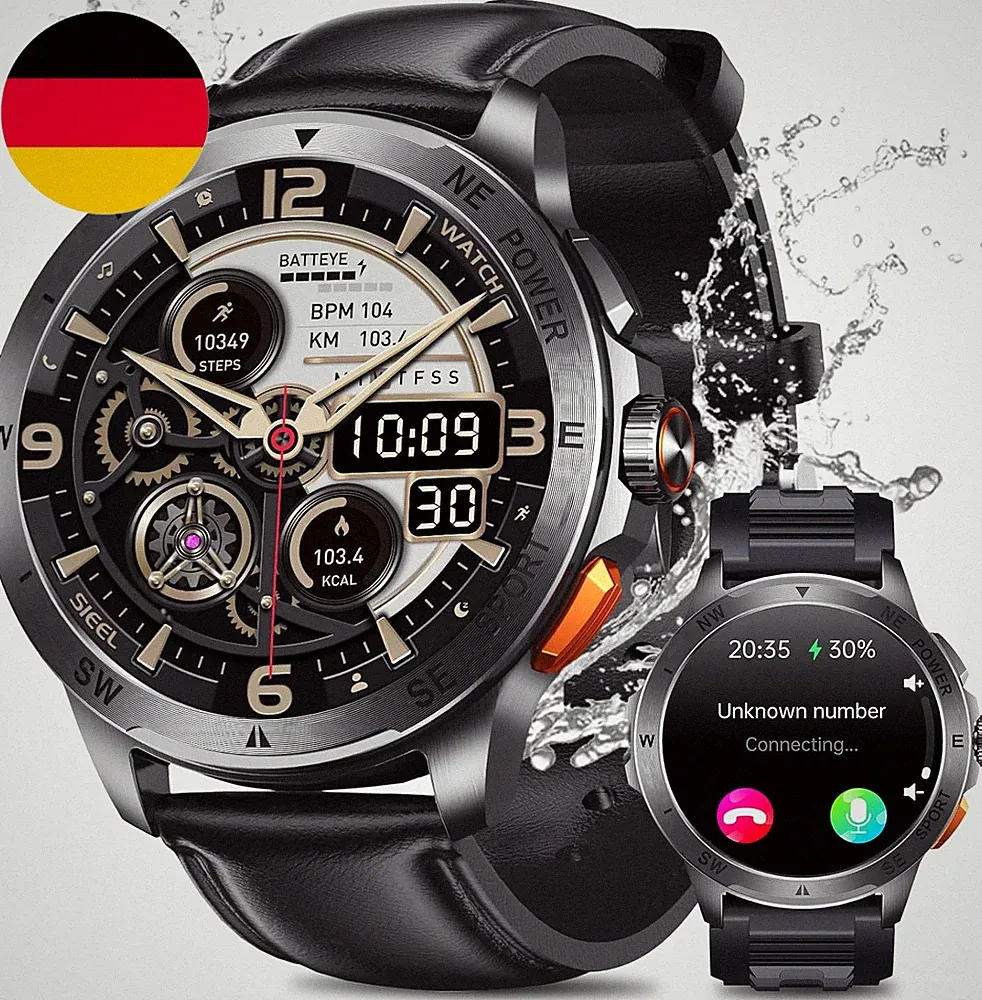 Smartwatch Herren, 1,43" AMOLED Display Fitnessuhr Mit Bluetooth Telefonfunktion