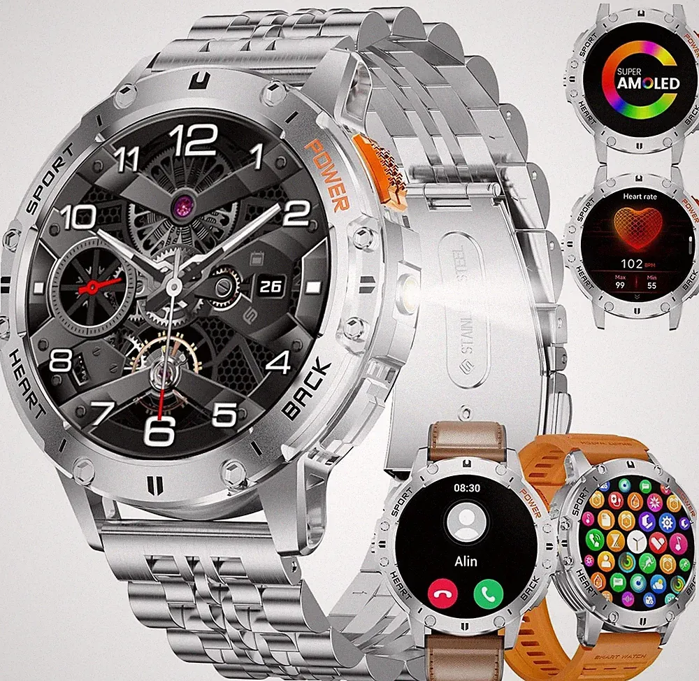 Smartwatch Herren 1,43‘’ AMOLED Display/Taschenlampe/530mAh Akku Fitnessuhr...
