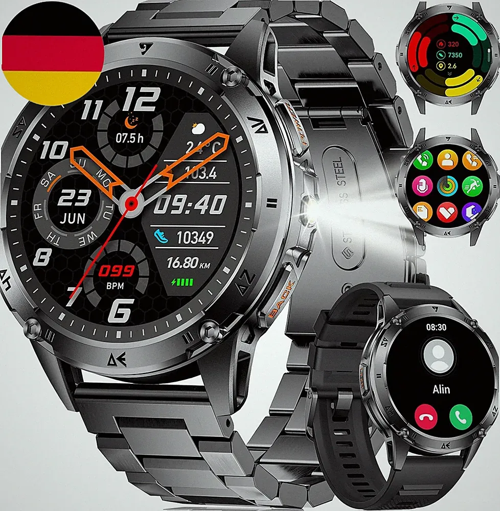 Smartwatch Herren, 1,43" HD AMOLED Smartwatch Mit Bluetooth-Anrufen, Herzfrequen
