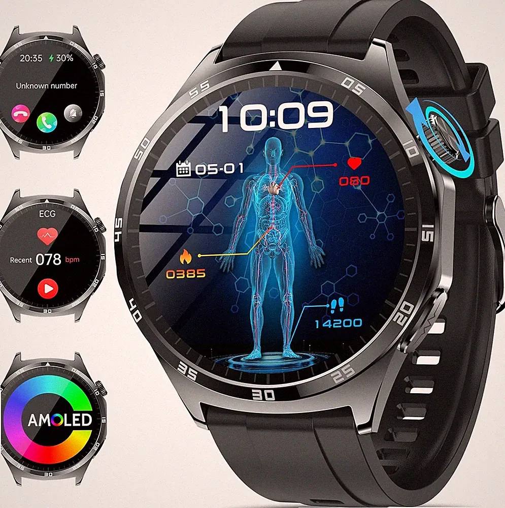 Smartwatch Herren 1,43 Zoll AMOLED EKG Blutdruck Schlafmonitor Langlebig