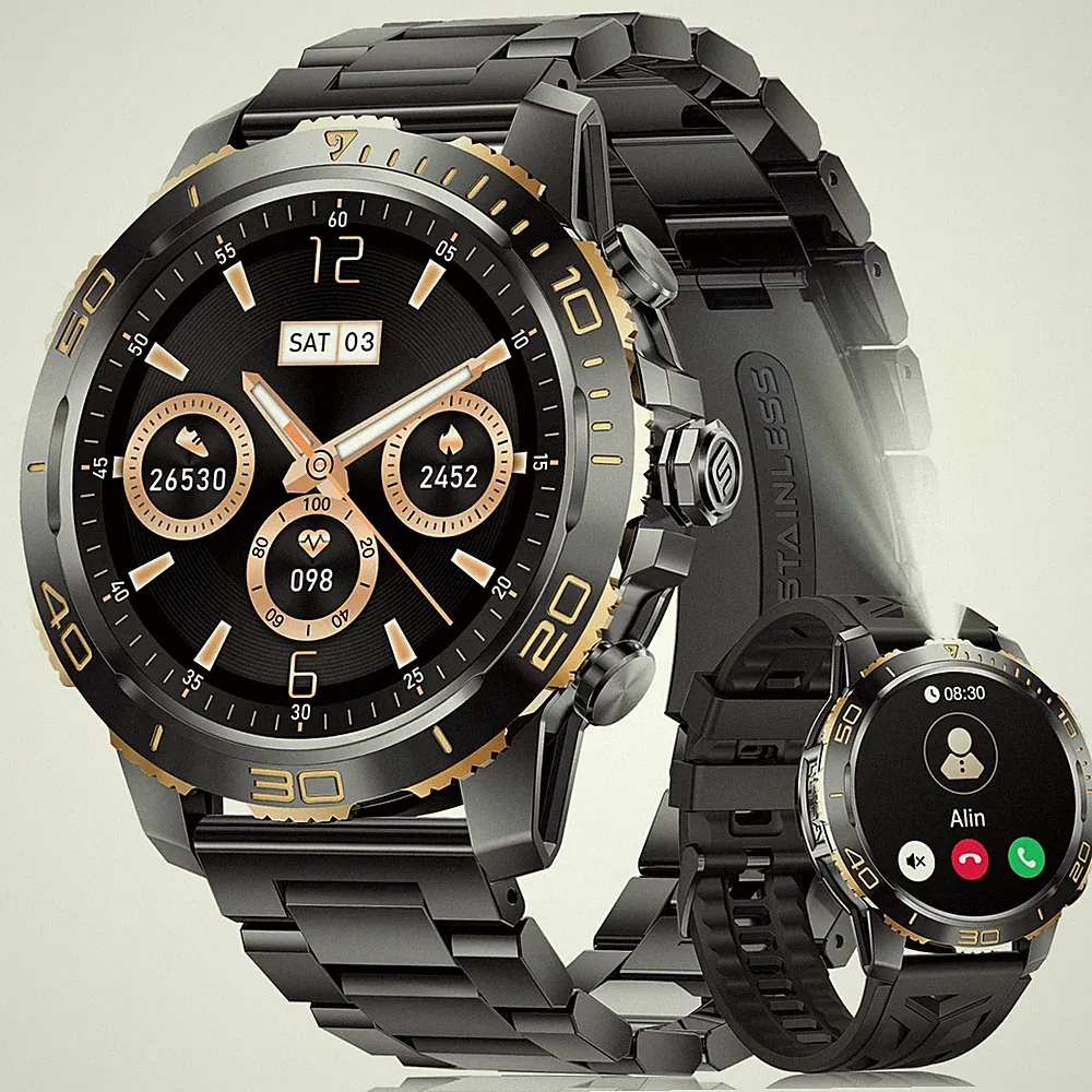 Smartwatch Herren, 1,43 Zoll Amoled Smartwatch mit Taschenlampe/800mAh Akku,...