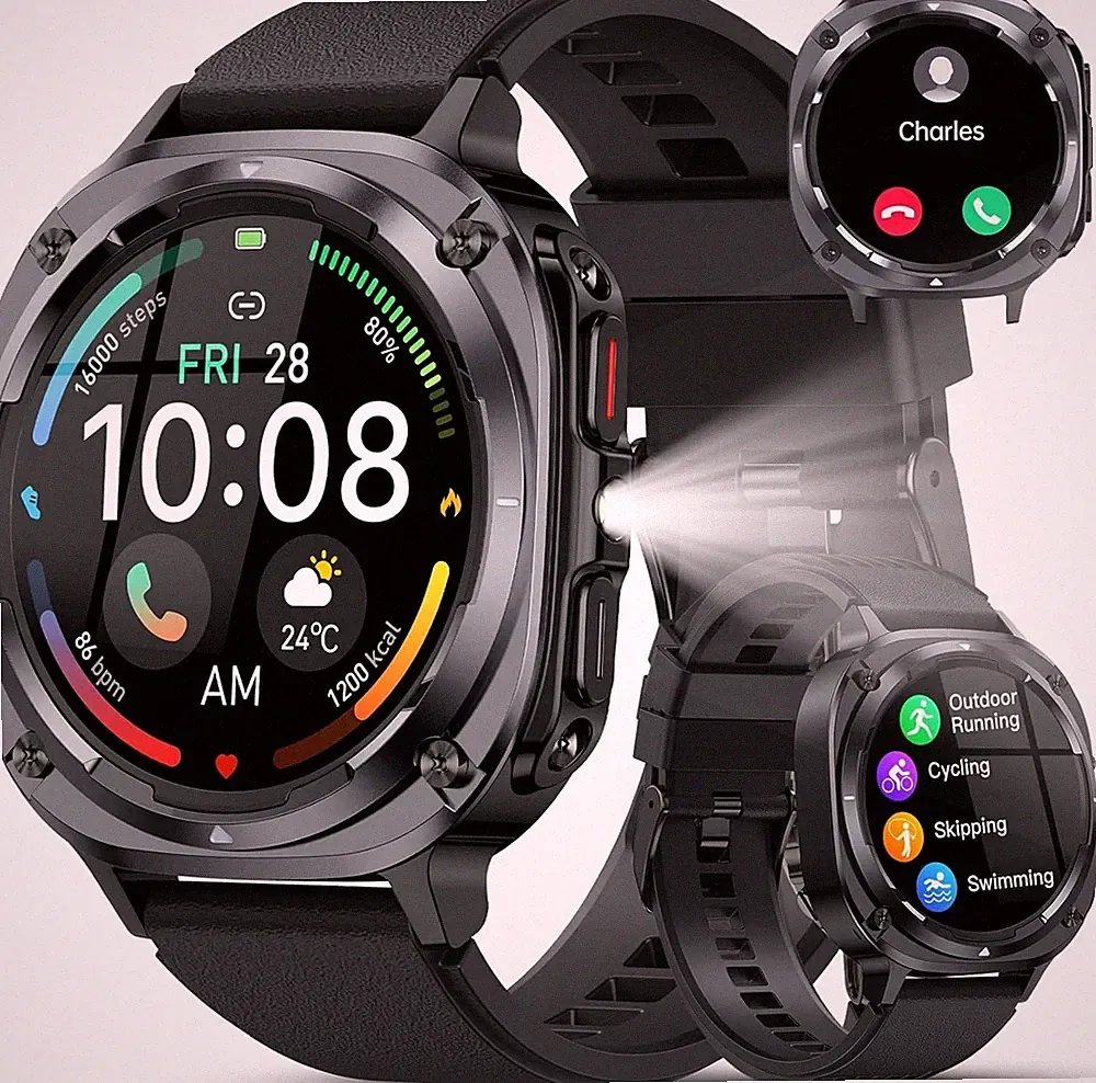 Smartwatch Herren, 1,45 Zoll AMOLED mit Bluetooth Anruffunktion