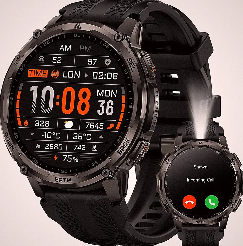 Smartwatch Herren 1,5" AMOLED Dualband-GPS 50M wasserdicht Bluetooth-Anrufe