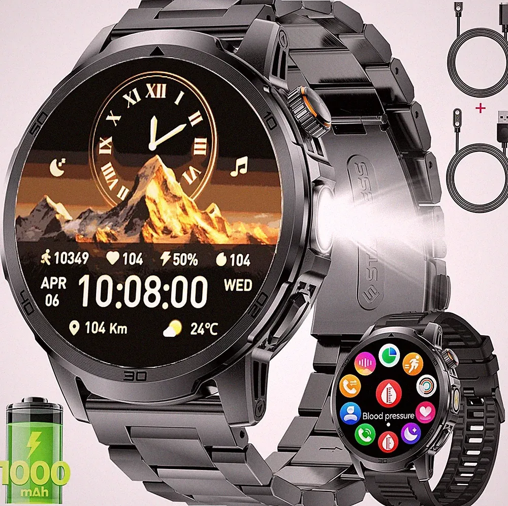 Smartwatch Herren 1,85 HD Display 1000 mAh Akku Hochwertig mit LED Licht