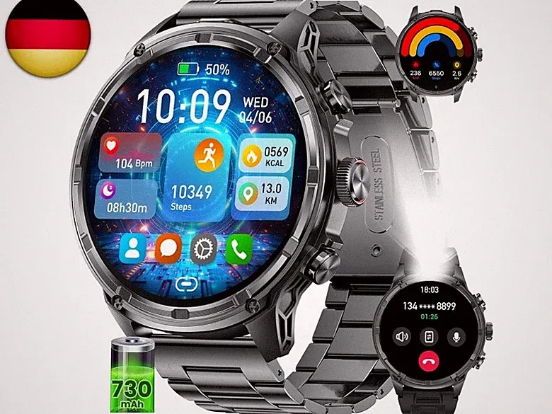 Smartwatch Herren,1.85‘’ HD Großes Display/710 mAh Akku Sportuhr Herren mit Tasc
