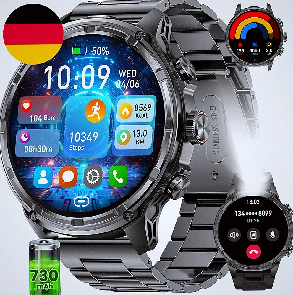 Smartwatch Herren,1.85‘’ HD Großes Display/710 Mah Akku Sportuhr Herren Mit Tasc