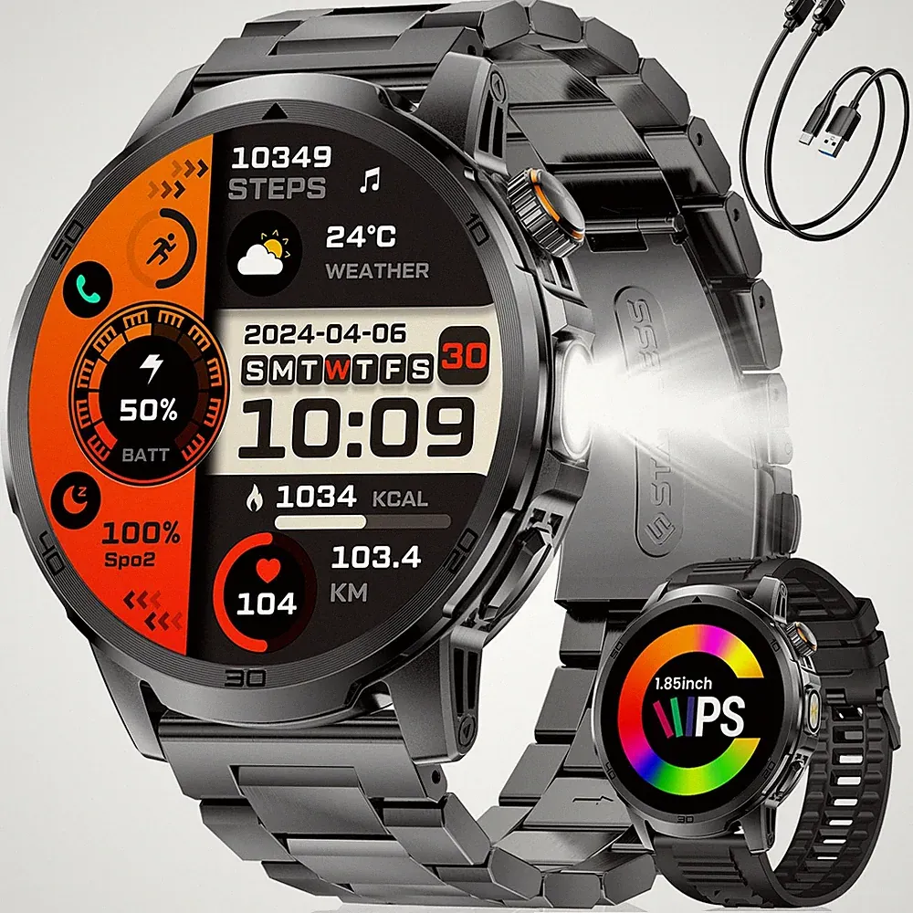 Smartwatch Herren 1,85" HD Großes Display Bluetooth 5.2 Anrufe 1000mAh Akku