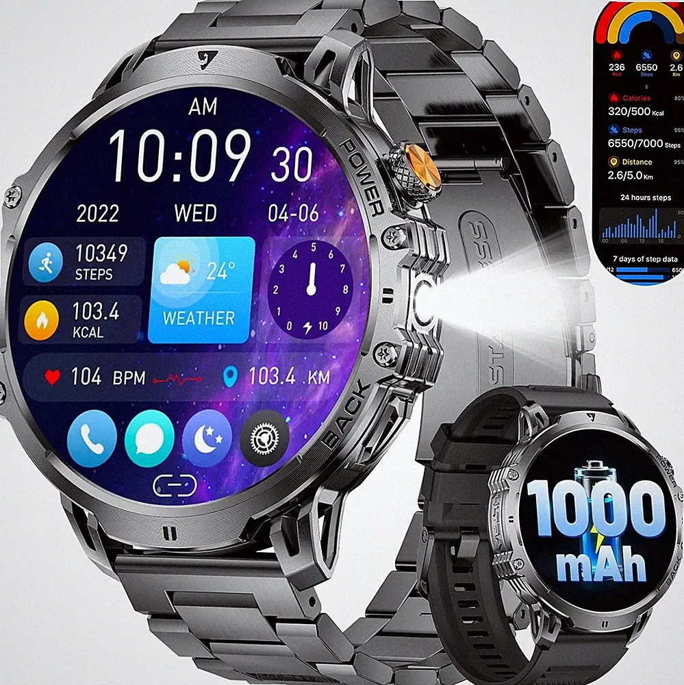 Smartwatch Herren 1,85" HD Touchscreen 1000 mAh IP68 wasserdicht Fitnessuhr