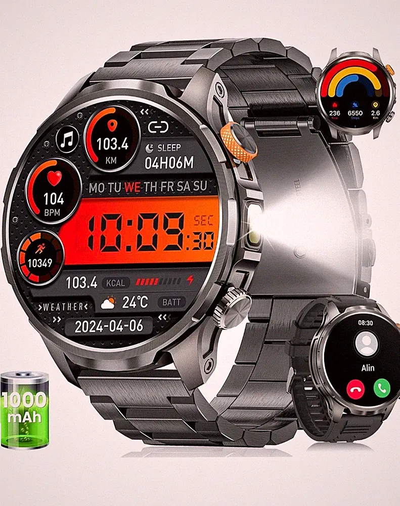 Smartwatch Herren 1,91 Zoll AMOLED 1000mAh Bluetooth Anrufe 5ATM