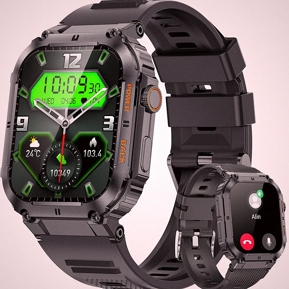 Smartwatch Herren 1,96 Zoll Militär Telefonfunktion Sportuhr 5ATM Wasserdicht