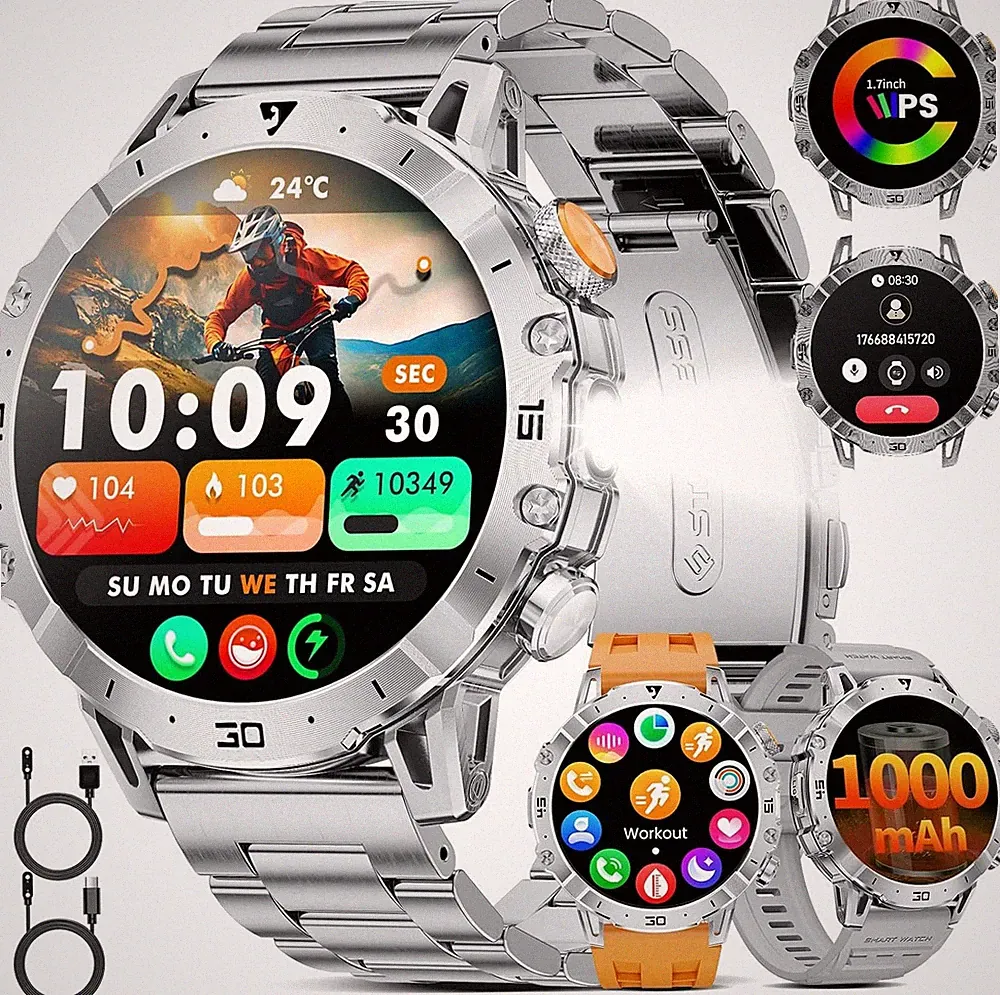 Smartwatch Herren 1000 mAh großer Akku 1,7? HD Bluetooth Anrufe Männer